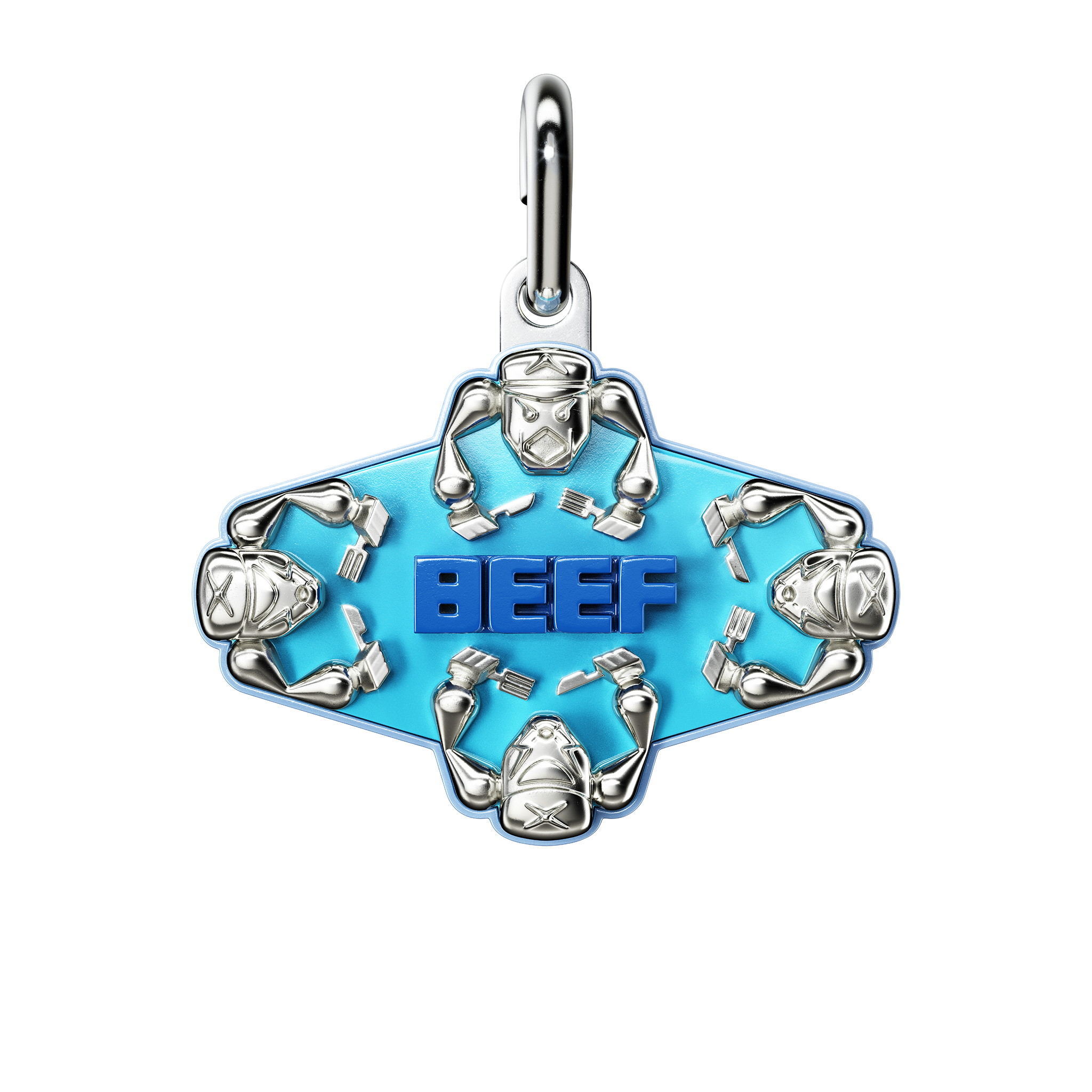 A detail of Beef Pendant in Bubble Blue
